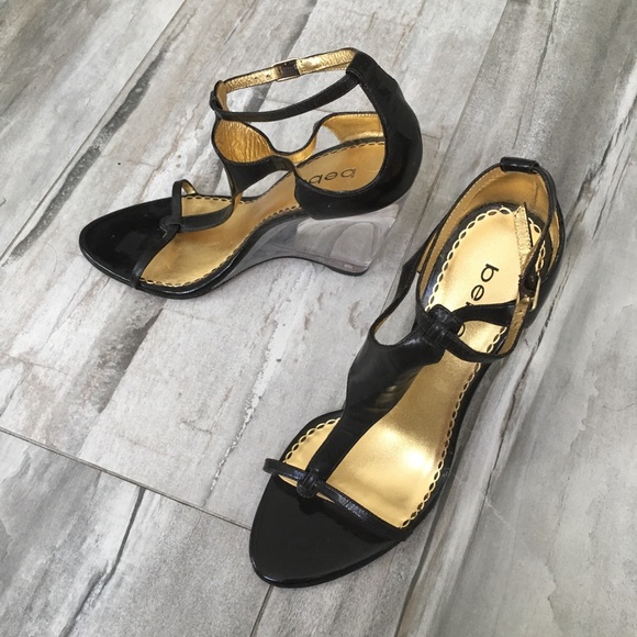 bebe clear lucite heel brown wedges size 7 - Picture 4 of 6